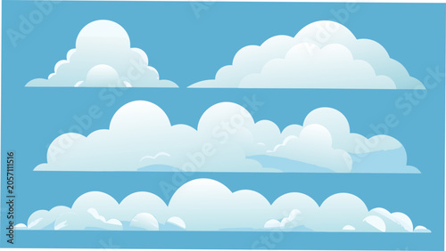 Konstfotografi Fluffy white cumulus clouds illustration against a bright blue background atmosp