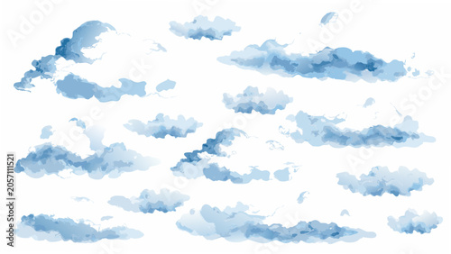 Bild auf Leinwand Scattered fluffy clouds a watercolor vector illustration on a white background
