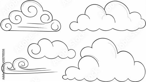 Canvas Print Variety of cloud shapes rendered as line art on a white background