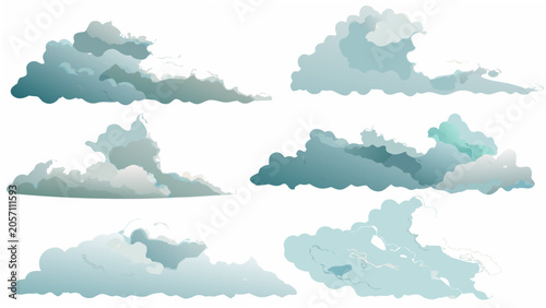 Foto A Collection Of Eight Varied Cloud Formations Vector Illustration On White Backg