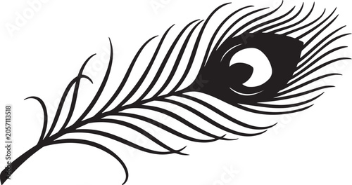 Peacock Feather, Black, Vector Illustration, Nature Icon