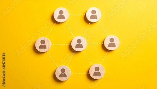 Network of connected people icons on bright yellow background