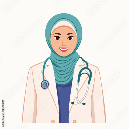 Muslim Female Doctor Wearing Hijab and Stethoscope