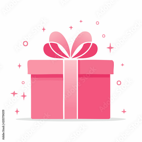 Pink Gift Box with Ribbon and Sparkles