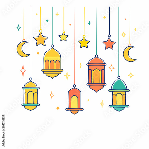 Ramadan Lanterns and Crescent Moon Decoration