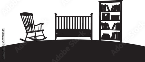 Nursery, baby room, furniture, icons, black