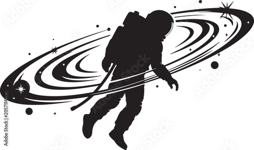 Astronaut Space, Space Suit, Planet Orbit, Black Vector