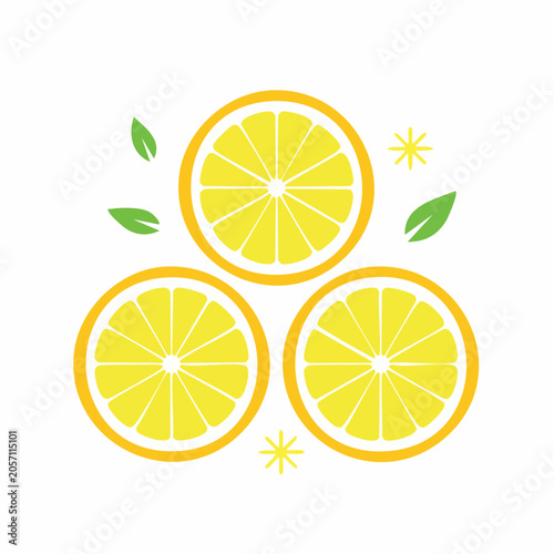 Three Slices of Lemon with Leaves and Stars