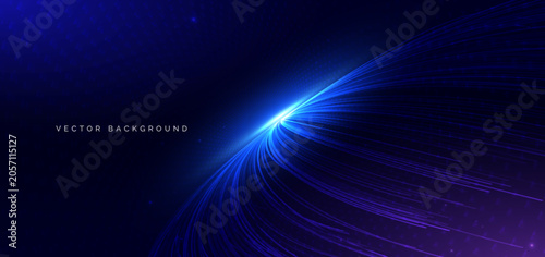 Futuristic abstract background with bright blue light rays bursting into flowing curved lines.