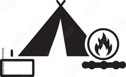 Camping, tent, campfire, outdoor icons