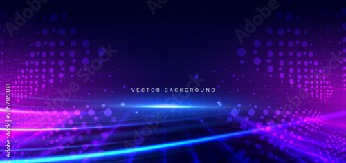 Futuristic Neon Light Wave Digital Technology Background.