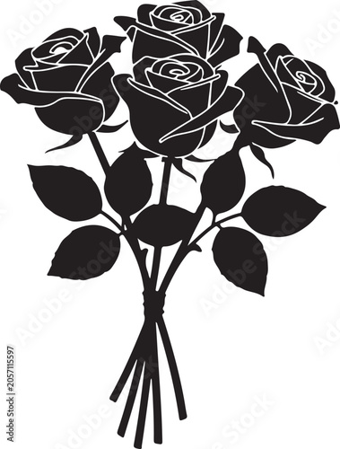 Black Roses, Bouquet, Floral Icons, Vector Graphics