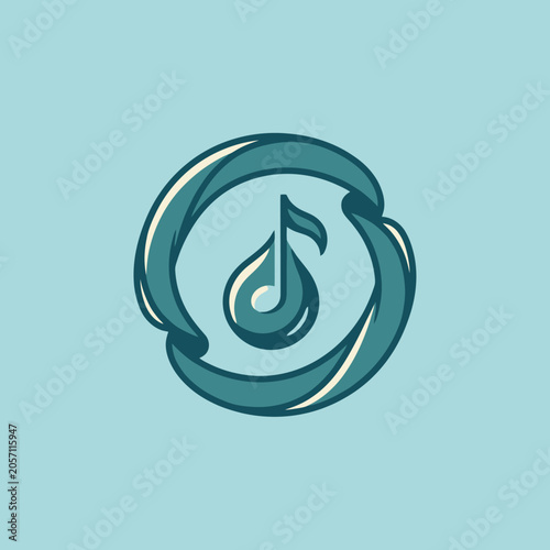A stylized musical note icon centered on a soft blue background