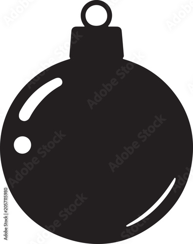 Black Christmas Bauble, Holiday Ornament, Vector Icon