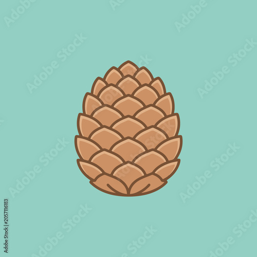 Minimalist vector illustration of a brown pine cone on blue