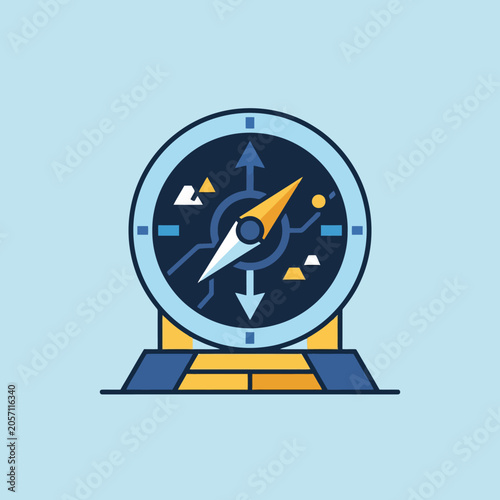 A flat vector illustration of a navigational compass on display