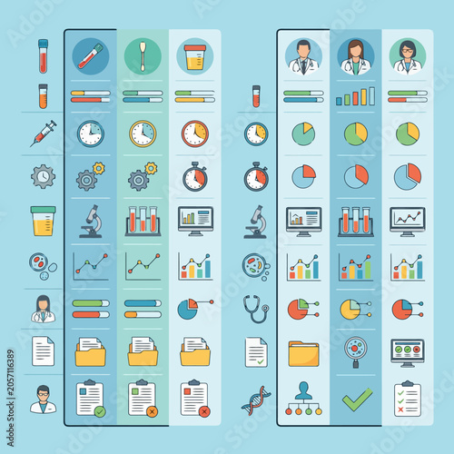 Medical infographic elements and icons on a blue background