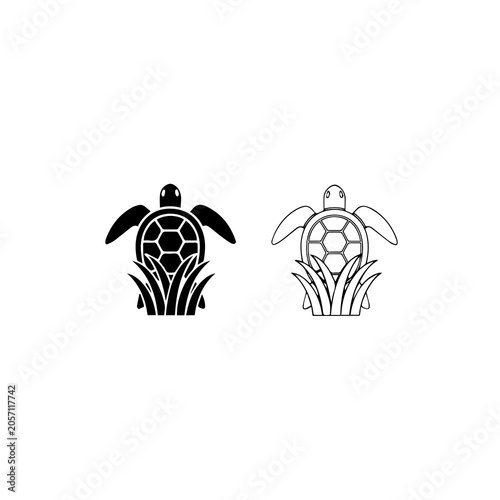 Minimalist Sea Turtle Icon Set In Grass