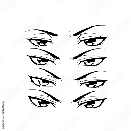 Set Of Hand Drawn Anime Style Eyes Illustration