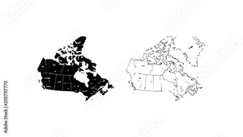Canada Provinces Map Silhouette and Outline Design