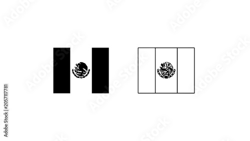 Black and White Outline Mexico Flag Icons Set
