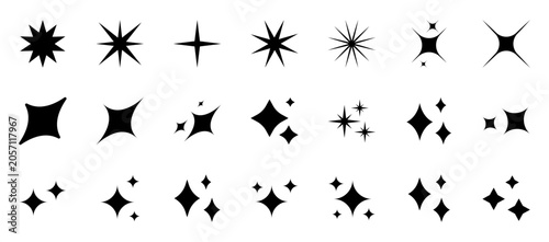 Photos Collection of different vector sparkling stars icon, decorative twinkle and bursts forms, abstract shining flash symbols, glowing light effect, shapes geometric graphic elements