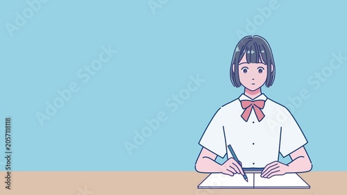机で勉強するアニメ風の女子生徒　困る・悩む