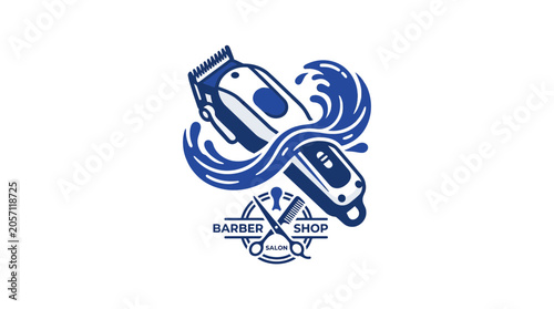 Принти на полотні Barber shop logo with hair clipper and wave.