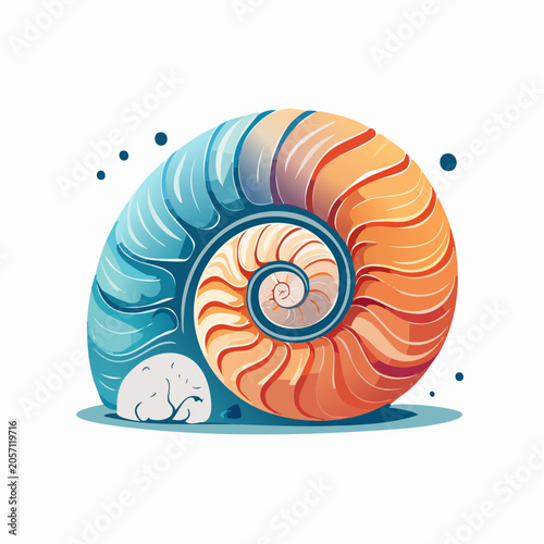 Stylized Nautilus Shell with Blue and Orange Gradient