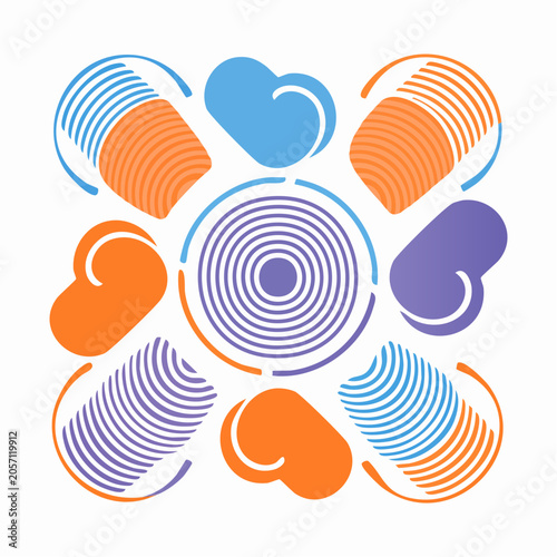 Abstract Geometric Shapes with Swirls and Stripes
