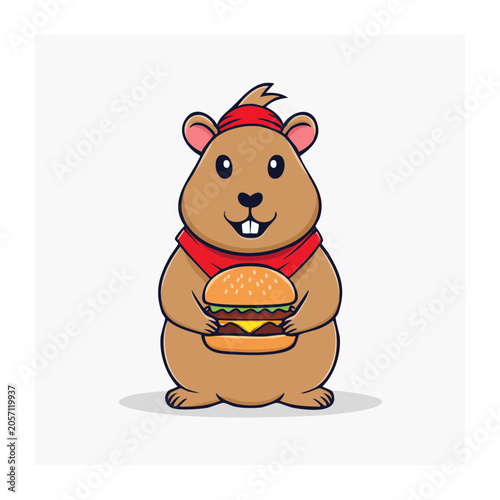 Cartoon brown bear wearing red hat and bow tie