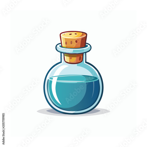 Cartoon potion bottle with blue liquid and cork stopper