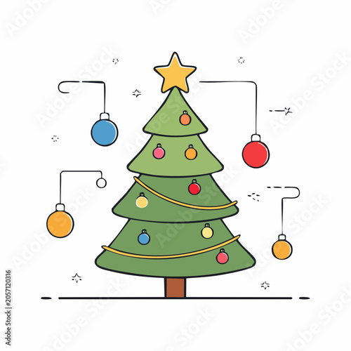 Stylized Christmas Tree with Ornaments and Star