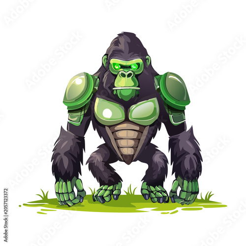 Fotografía Futuristic armored cyber gorilla monkey character featuring glowing green chest