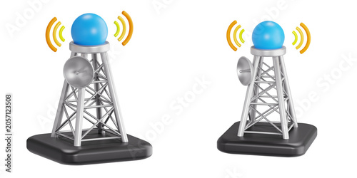 3D Telecommunication Tower Broadcasting Radio Signals