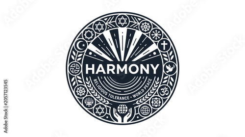 Photos Circular harmony emblem featuring diverse religious and spiritual symbols