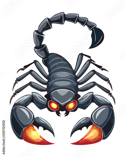 Fényképezés Powerful black scorpion with sharp deadly claws and a raised stinging tail ready