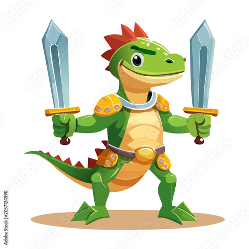 Bild auf Leinwand Strong green reptilian lizard knight wearing bronze armor standing proudly while
