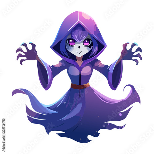 Fotografie Creepy purple shadow wraith specter with glowing eyes floating menacingly with s