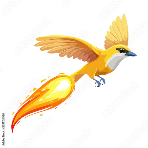 Fotografie Mythical fire bird rocket soaring fast through air with bright orange flame trai