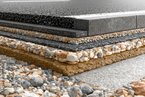 Layered Asphalt Pavement Cross Section for Road Construction Background