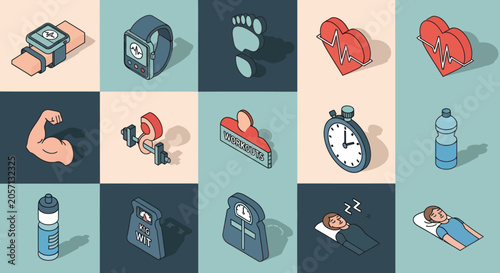 Healthy Lifestyle Icons Representing Fitness and Wellness.