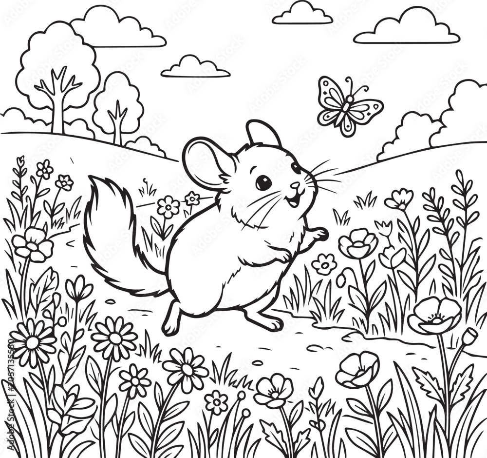 Fototapeta premium Cute Chinchilla Coloring Pages Bundle for Kids – Adorable Pet Animal Coloring Book Collection