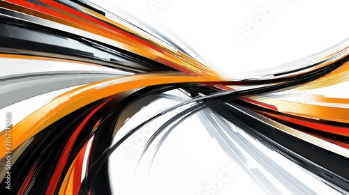 Dynamic Abstract Streaks of Orange, Black, and White Conveying Energetic Motion and Modern Design on a Clean Canvas