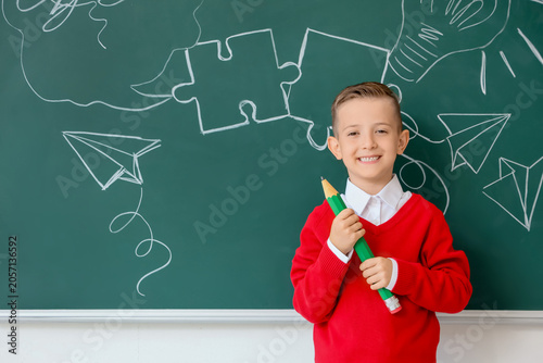 Cute little schoolboy with ...
