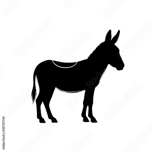 Black Donkey Silhouette Standing in Side Profile Line Art Style Isolated on White, Perfect for Farm Logo, Animal Icon, Print, Sticker and Digital Design