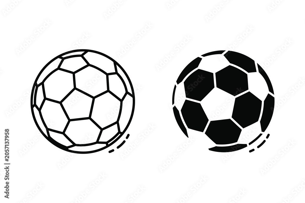 Naklejka premium Soccer ball vector illustration line art and flat design comparison