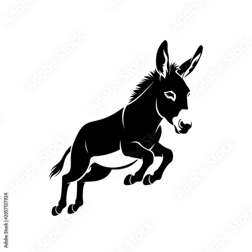 Black Donkey Silhouette Kicking in Dynamic Action Pose Isolated on White Background, Perfect for Animal Logo, Icon, Farm Art, Print and Digital Design