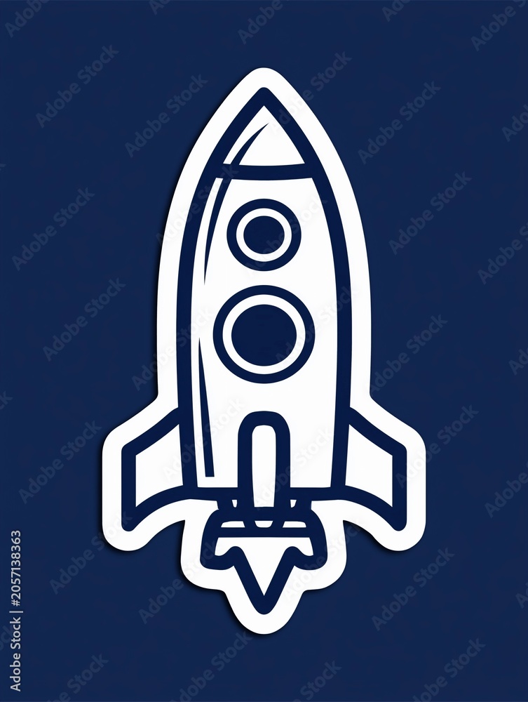 Fototapeta premium White rocket icon on solid navy background