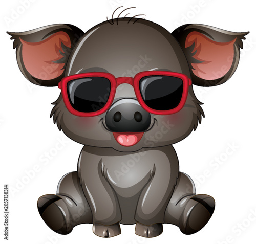 Cute Cartoon Wild Boar Wearing Red Sunglasses Vector Illustration